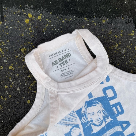 Nirvana Graphic Cropped Tank Top Cream with Blue Print Kurt Cobain size Medium - Picture 6 of 7